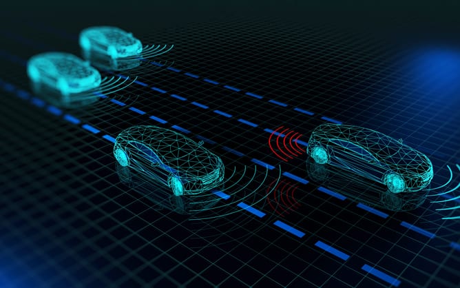 A simulation of autonomous cars connected and communicating with each other