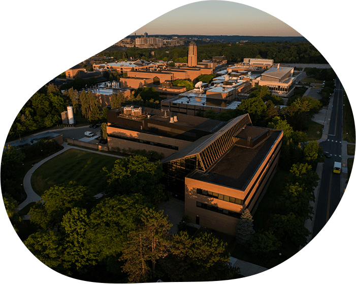 An aerial photo of the University of Michigan's North Campus