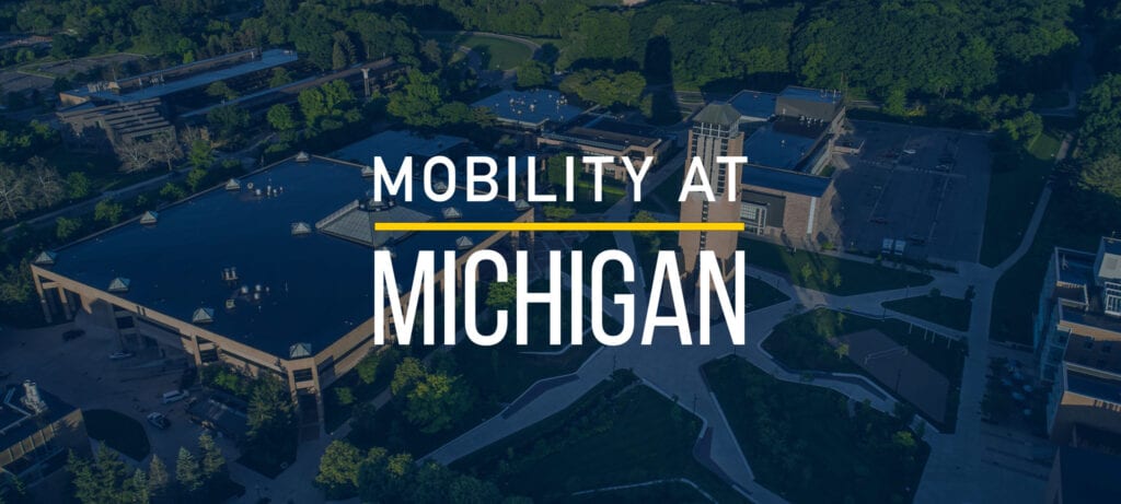 Aerial photo of North Campus with Mobility at Michigan overlay
