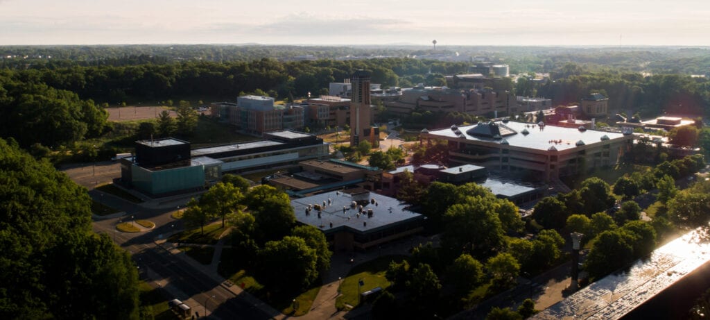 An aerial photo of the University of Michigan's North Campus